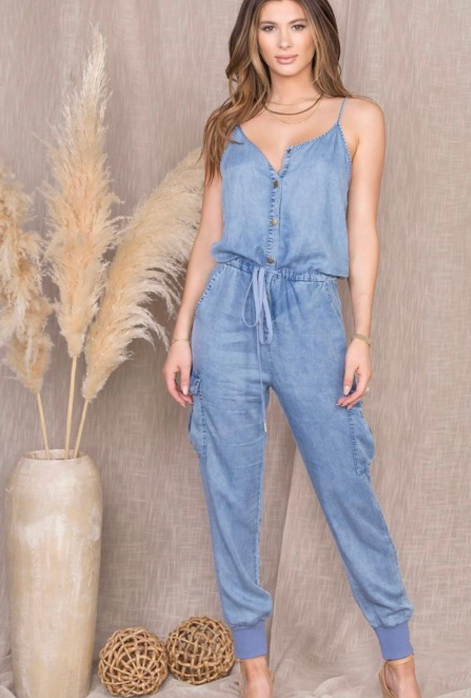 Chambray Cargo Jumpsuit