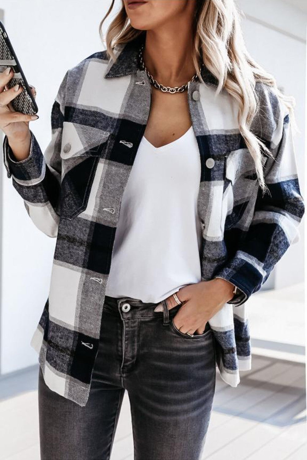 Navy Flannel Shacket