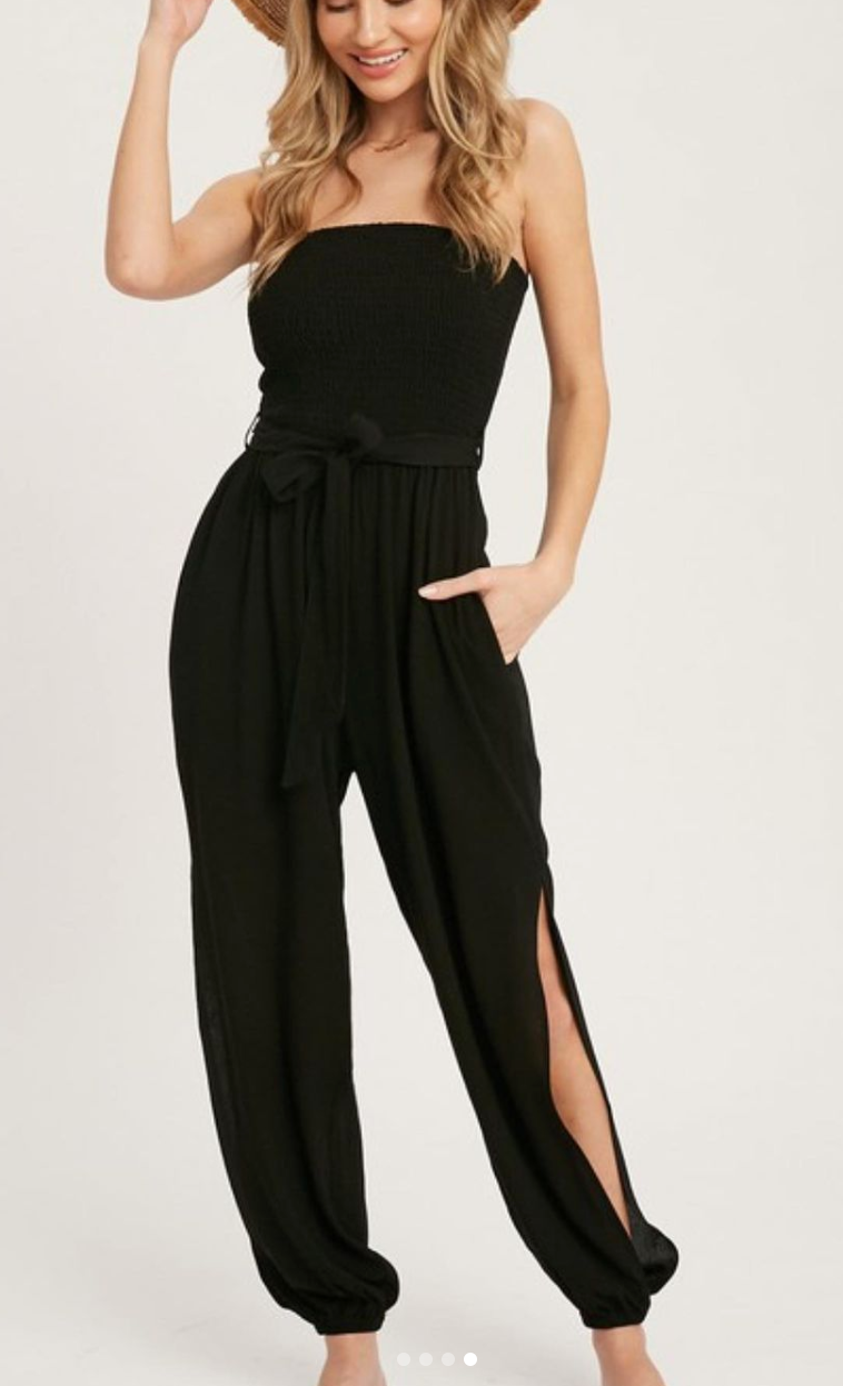 Smocked Strapless Jumpsuit