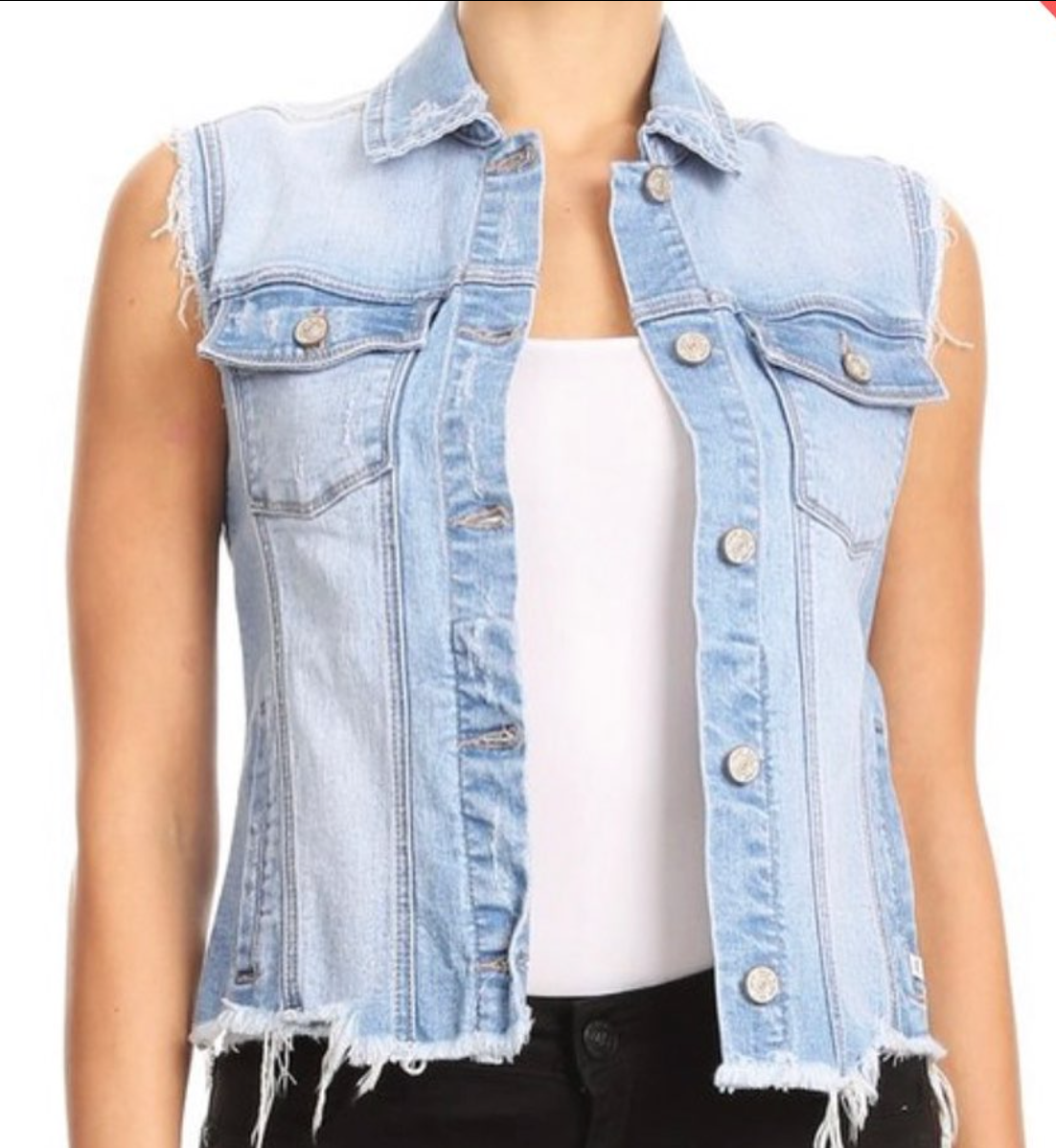 Distressed Denim Vest