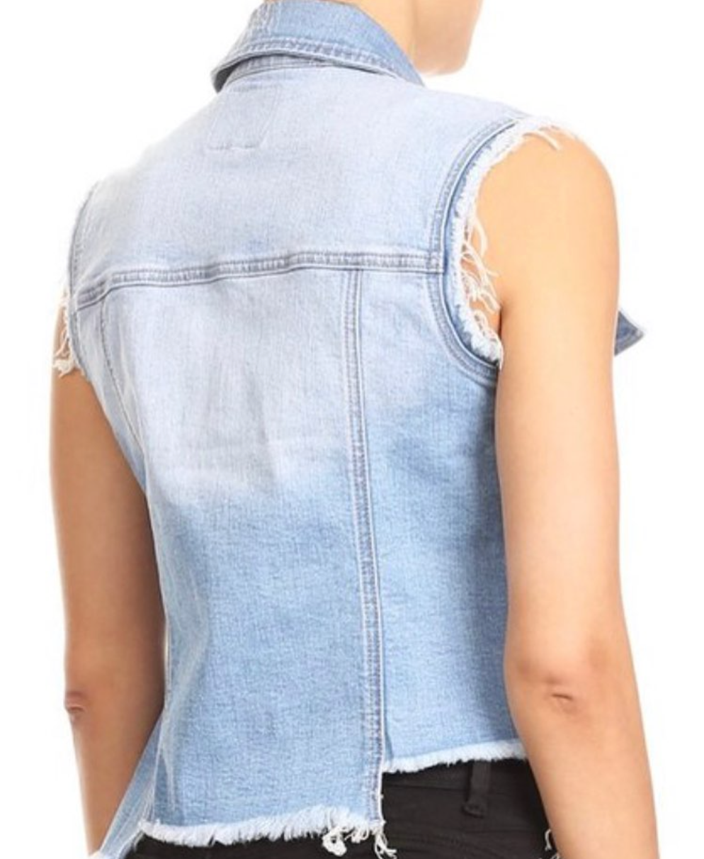 Distressed Denim Vest