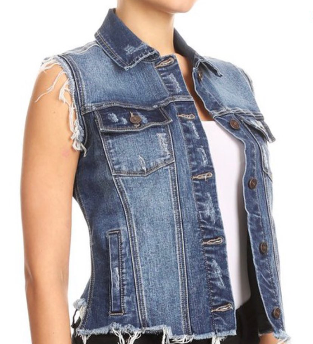 Distressed Denim Vest