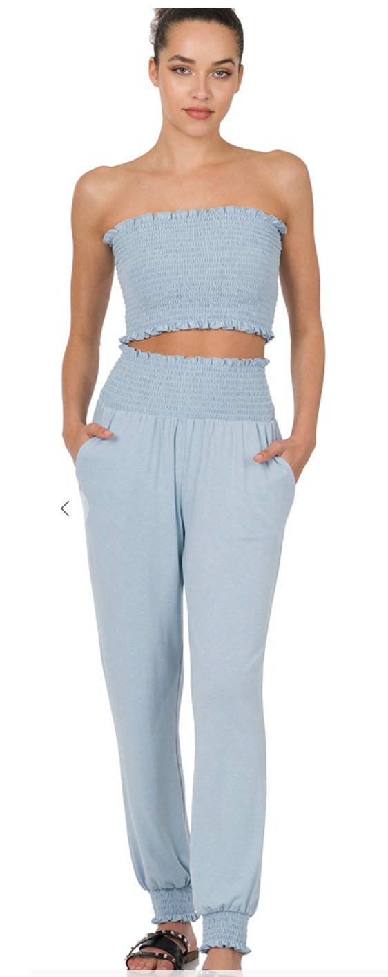 Smocked Tube Top and Jogger Set