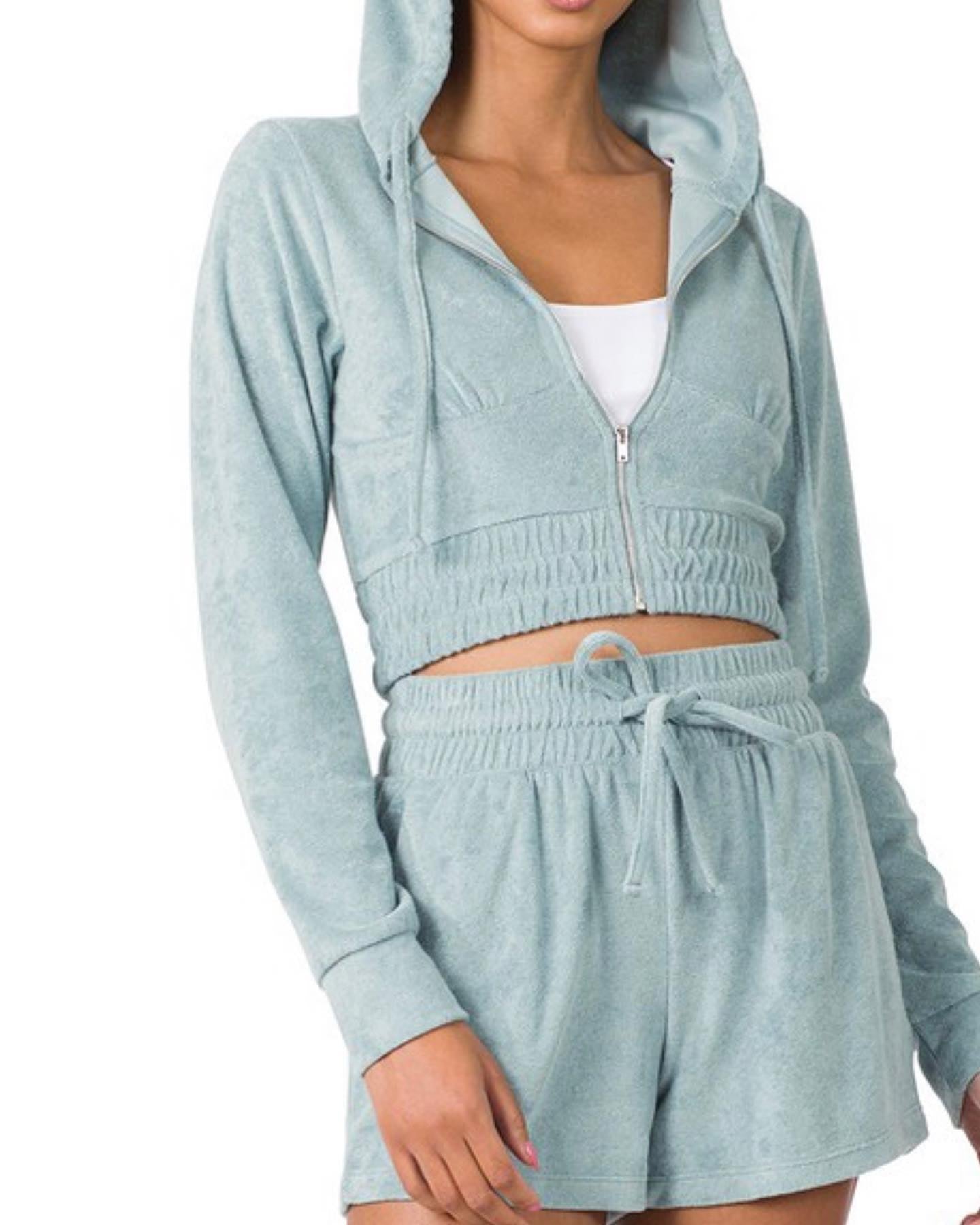 Terry Hooded Cropped Short Set