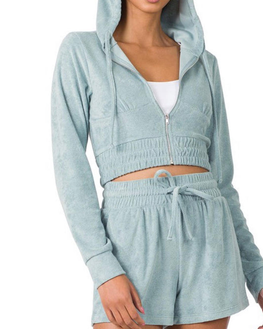 Terry Hooded Cropped Short Set