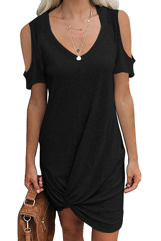 Cold Shoulder Knot Front Dress