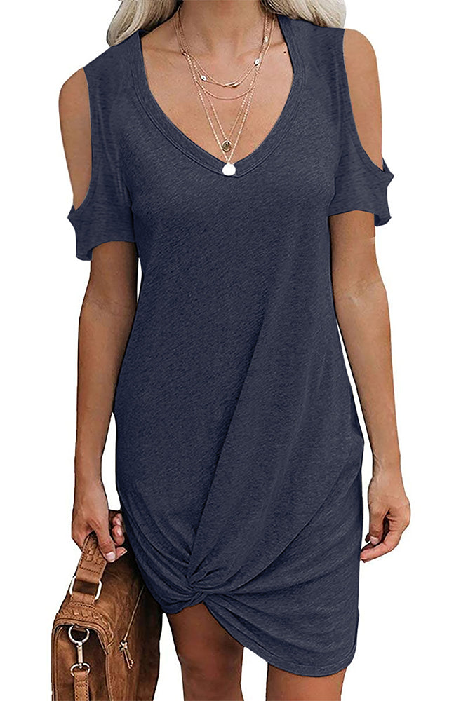 Cold Shoulder Knot Front Dress