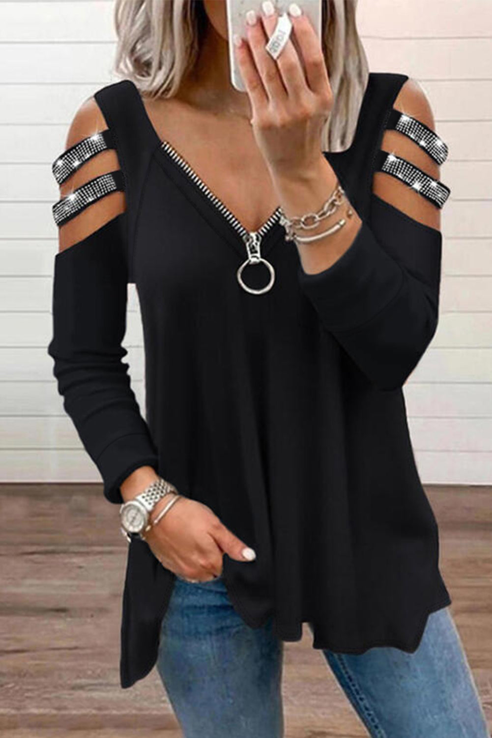 Rhinestone Cold Shoulder