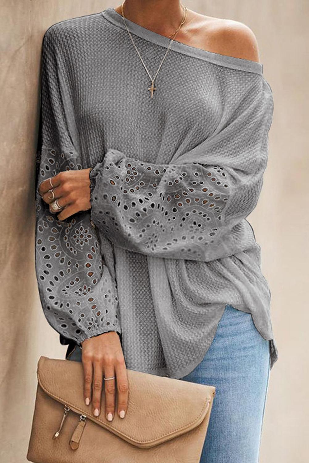 Eyelet Sleeve Waffle Top