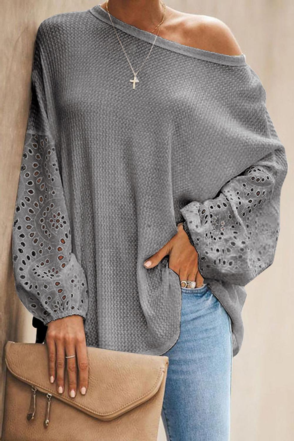 Eyelet Sleeve Waffle Top