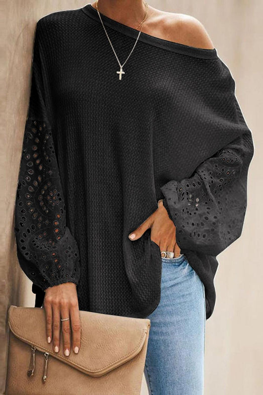 Eyelet Sleeve Waffle Top