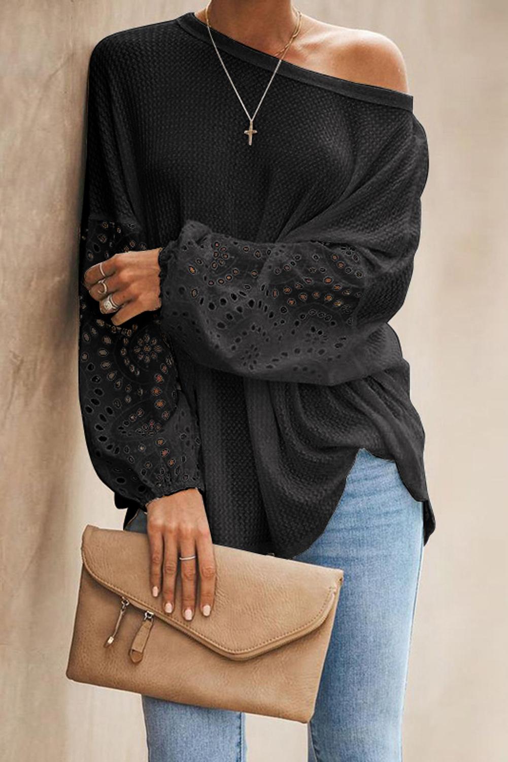 Eyelet Sleeve Waffle Top