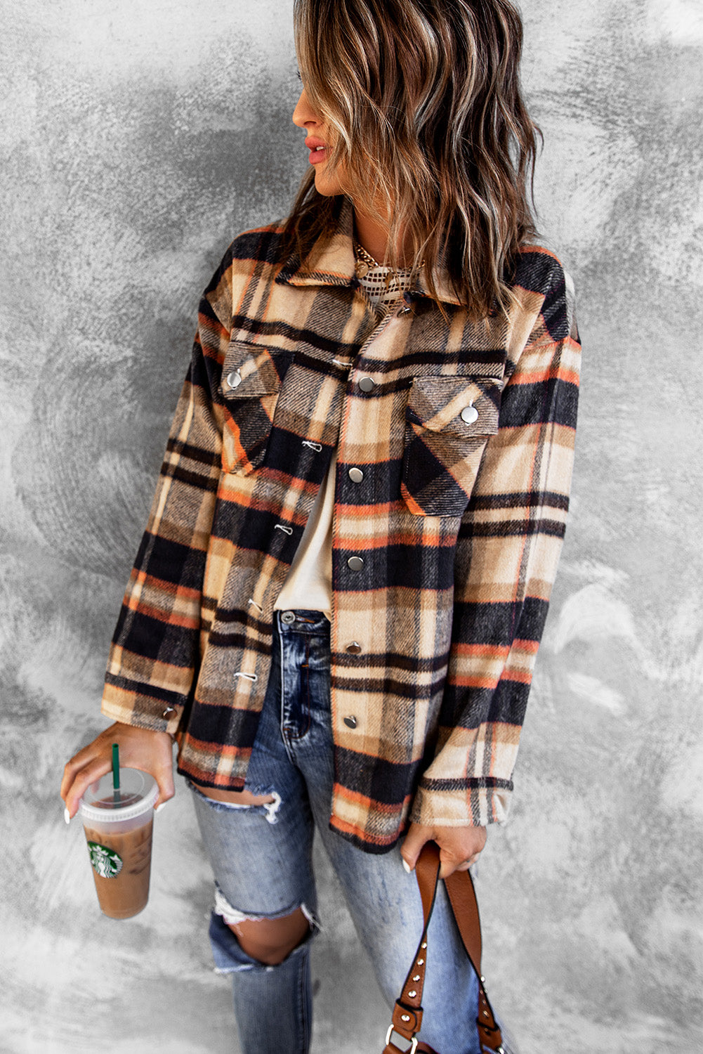 Navy/Beige Flannel Shacket