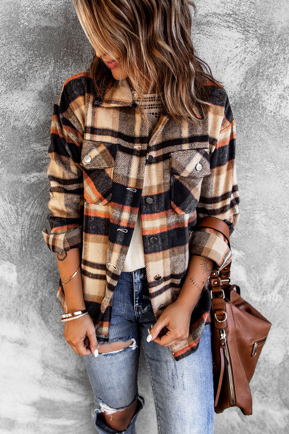 Navy/Beige Flannel Shacket