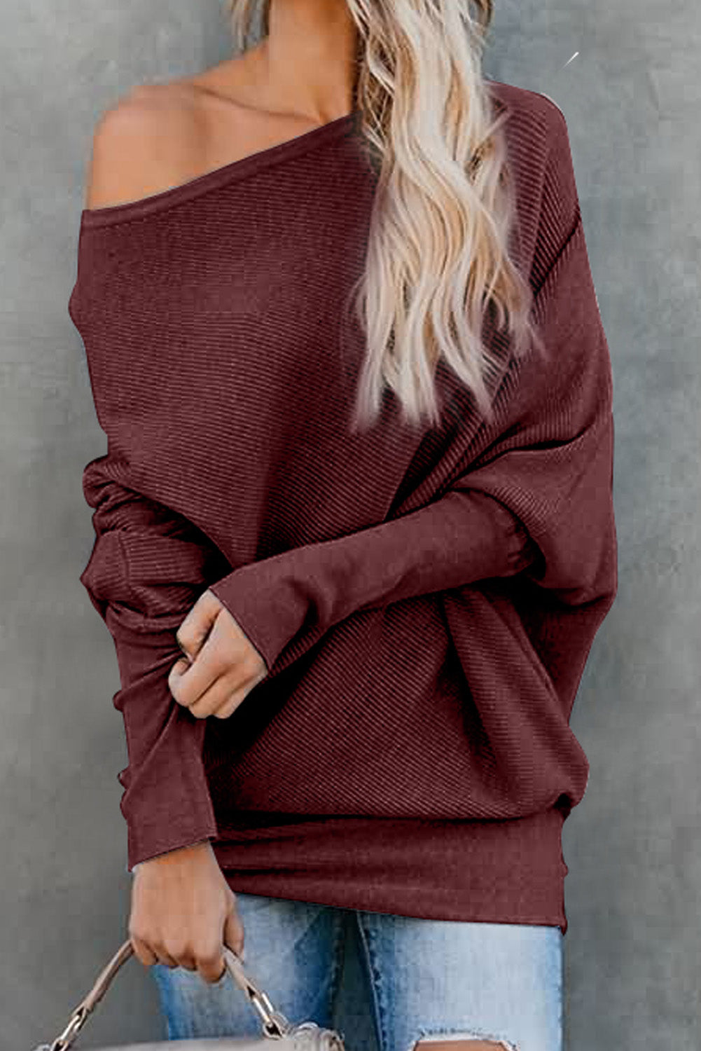 Dolman Sleeve Ribbed Sweater