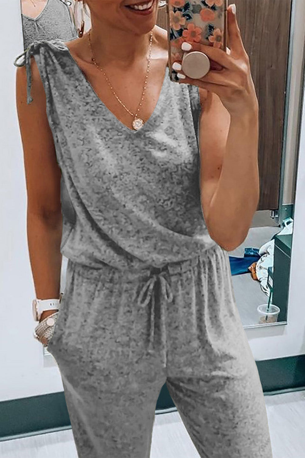 Ruched V~Neck Jumpsuit