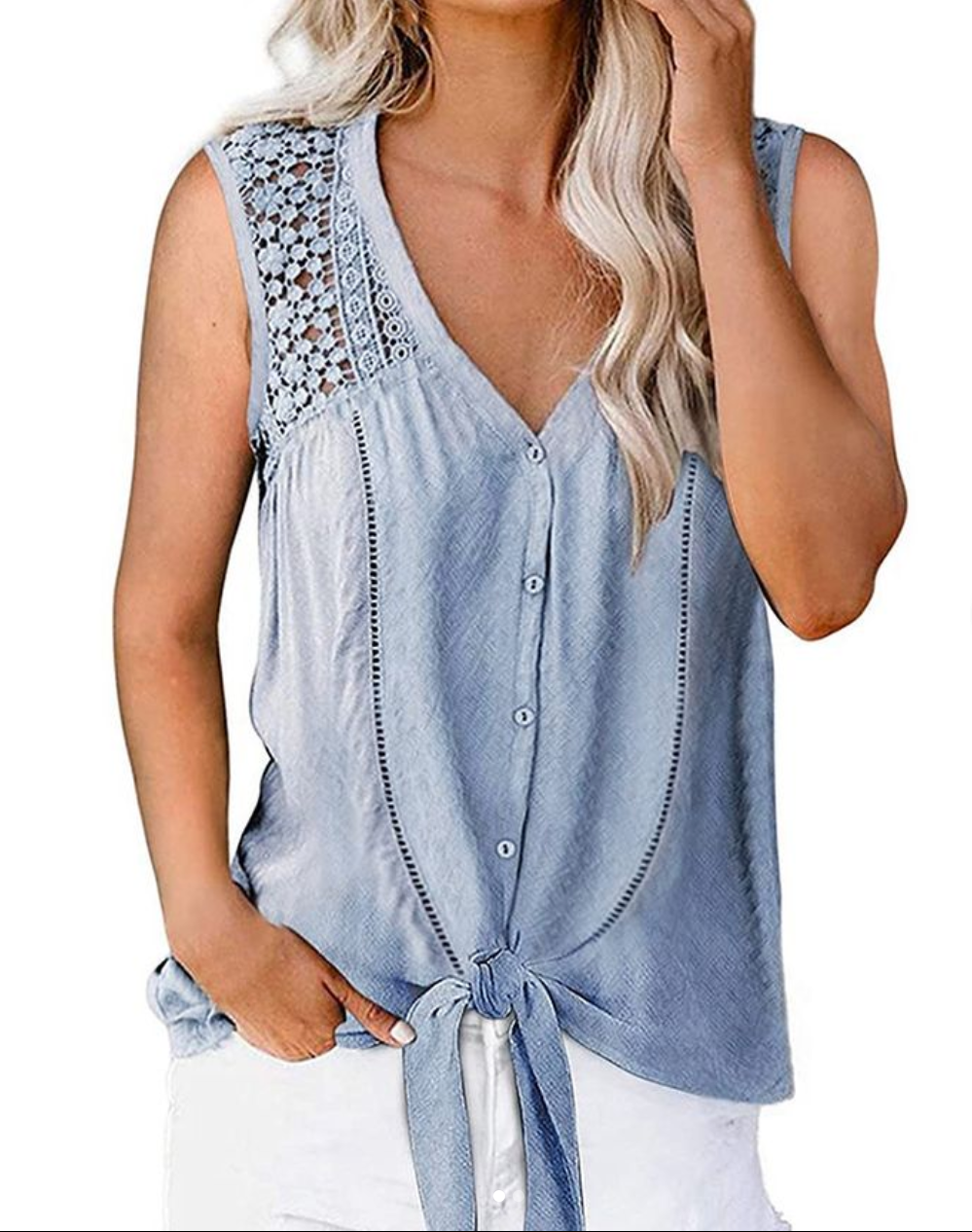 Tie Front Button Down Tank Top