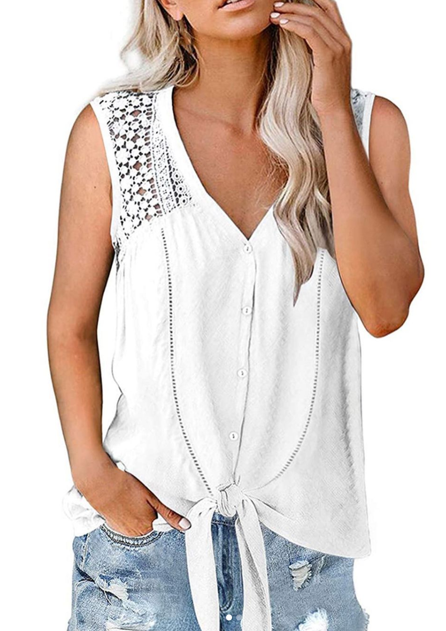 Tie Front Button Down Tank Top
