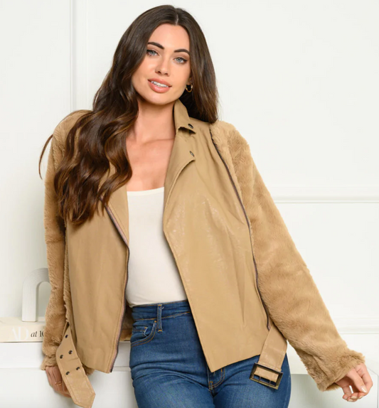 Faux Fur PU Leather Jacket