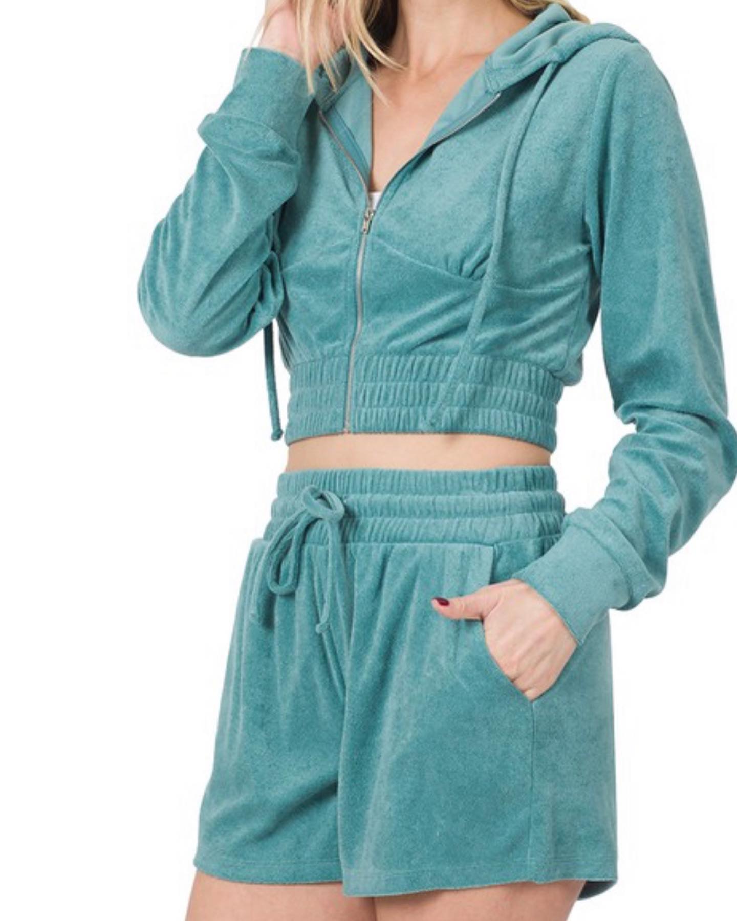 Terry Hooded Cropped Short Set